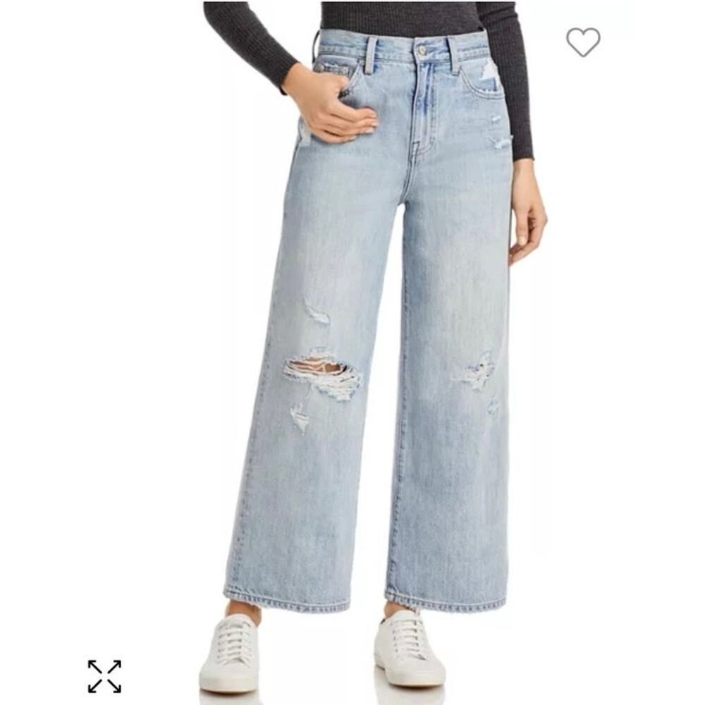 pistola Light Wash Distressed Wide Leg Jeans
